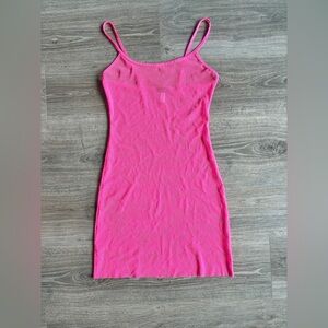 Hot pink mesh see through dress